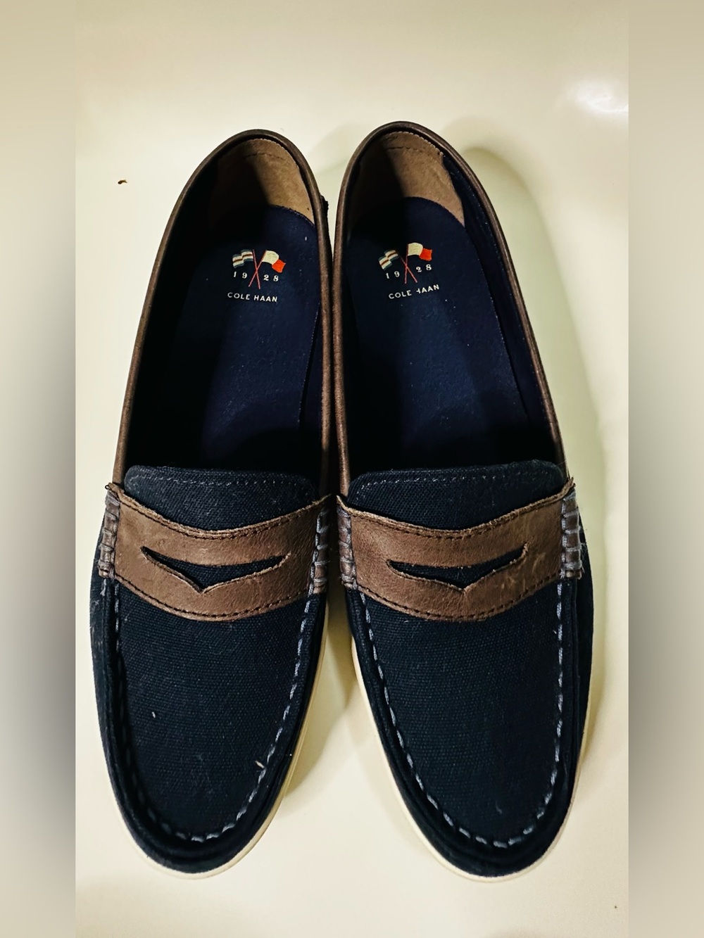 Cole Haan Nantucket 1928 Canvas Penny Loafers.